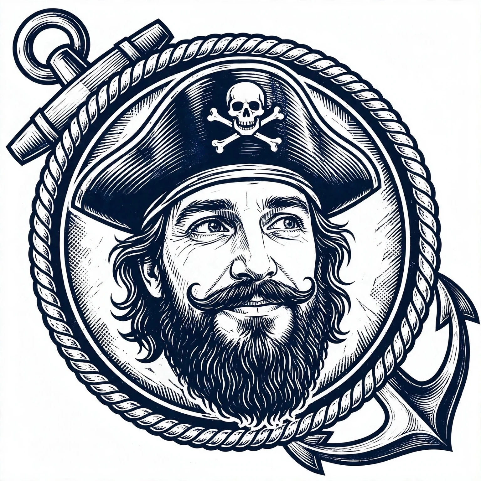 Steve Le Pirate pirate portrait and anchor logo